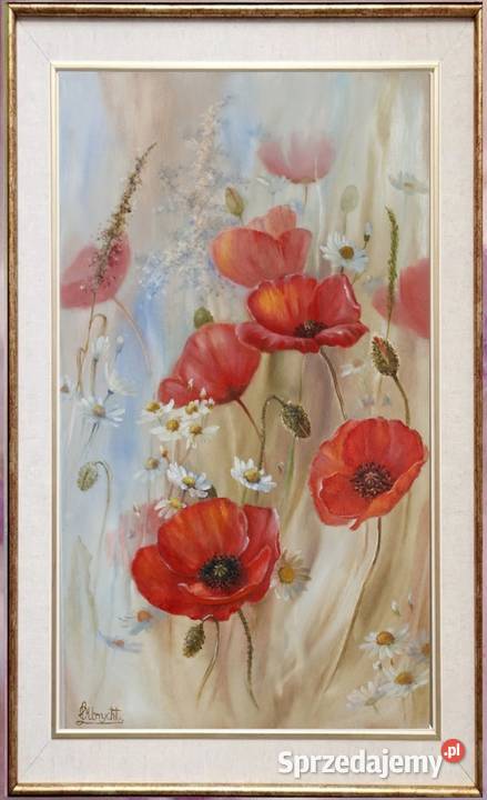 Makowa Łąka ręcznie malowany olejny Lidia