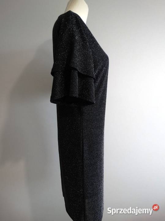 Sukienka Brokatowa Czarna Wieczorowa Imprezowa