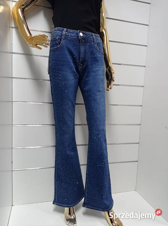 Jeansy elastyczne dzwony cyrkonie rozmiar 40 Konin