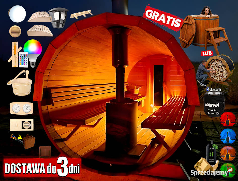 SAUNA Ogrodowa 300 OKNO 100 PRZEDSIONEK Beczka
