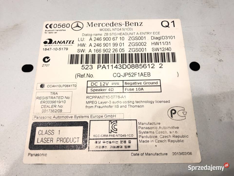 RADIO MERCEDES W176 A2469006710 1218 ODTWARZACZ Sprzęt audio fabryczny sprzedam