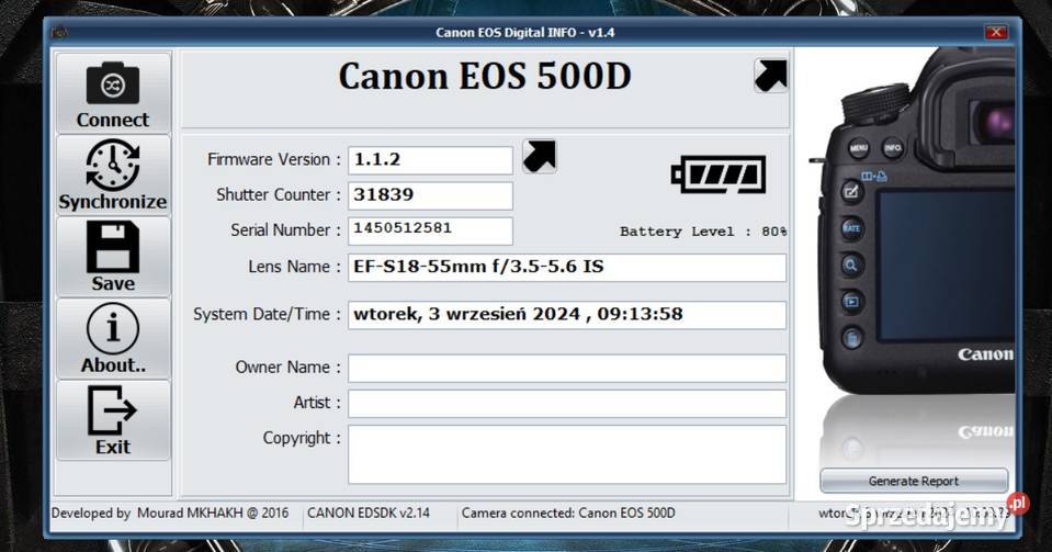 Aparat lustrzanka cyfrowa Canon 500D18553 zest mazowieckie Warszawa sprzedam