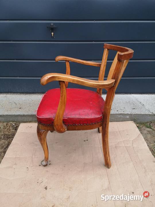 Stary fotel krzesło Art Deco skóra Aleksandrów Łódzki