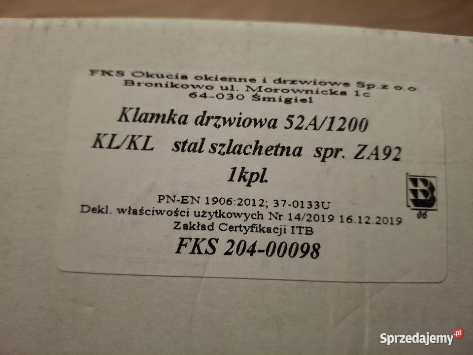 Klamka drzwiowa 52A1200 KLKL stal szlachetna Leńcze