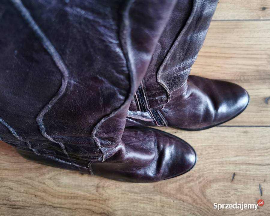 Skórzane damskie sztyblety kozaki 38 śliwowe na pomorskie Reda
