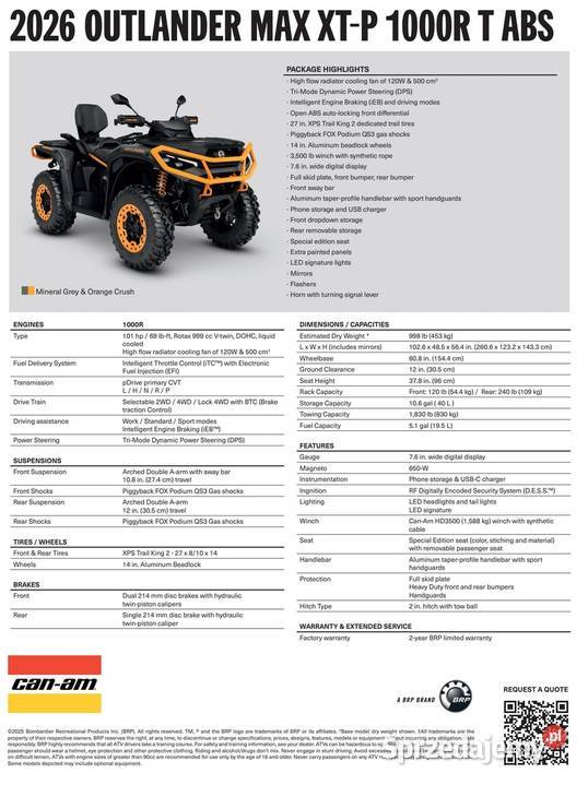 QUAD CanAm Outlander XTP 1000R T ABS T3b 4VTB Nowy Sącz sprzedam