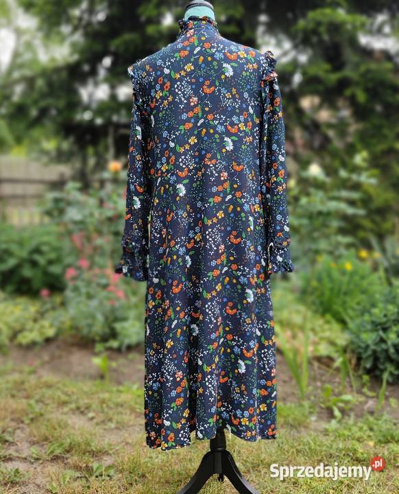 Sukienka HM 44 XXL wiskoza granatowa w kwiaty Szczecin