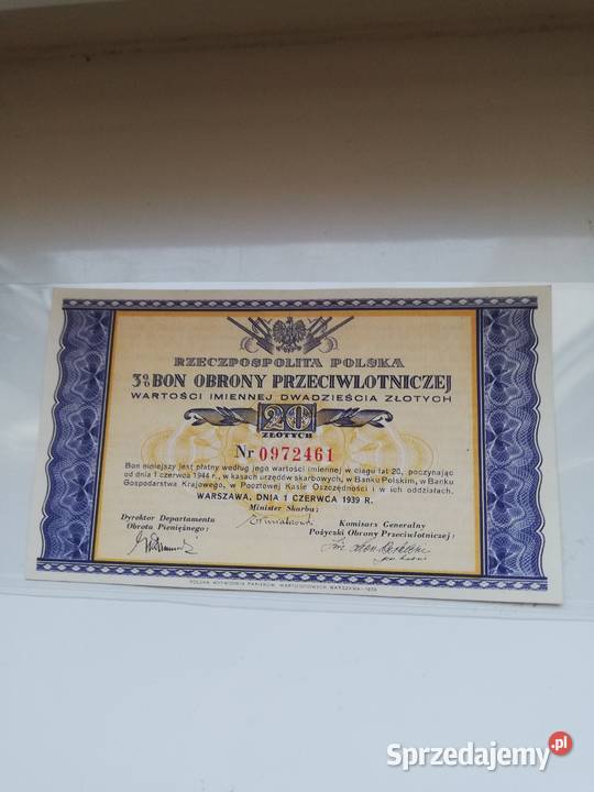 Polska 20 1939 Bon Obrony Przeciwlotniczej sprzedam