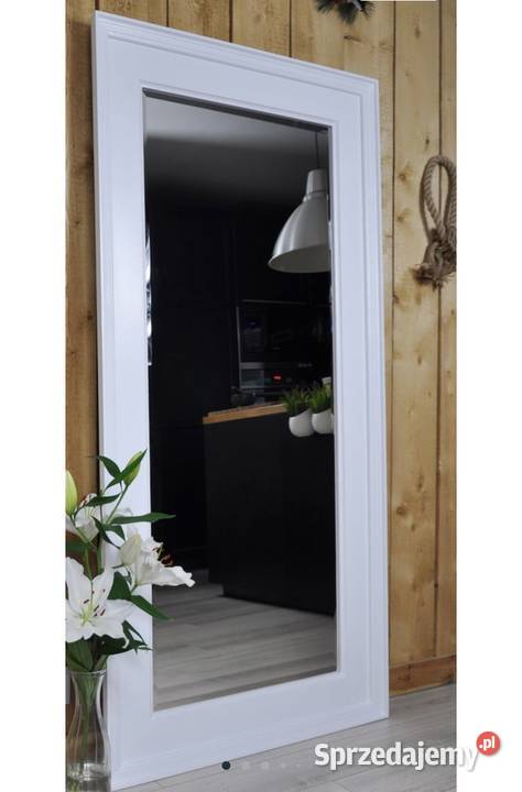 Duże lustro w białej klasycznej ramie art deco biały Brzuśnik