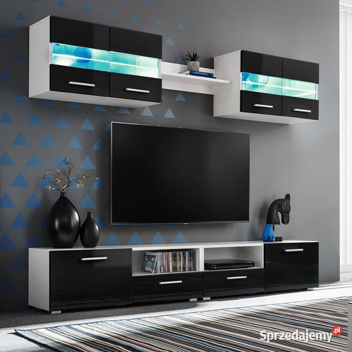 Meblościanka z LED pod TV 5 elementów czarna na mazowieckie