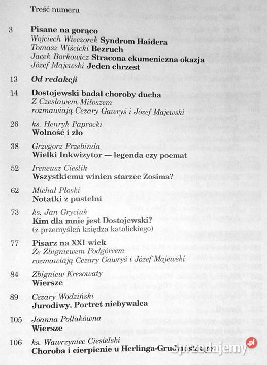 Więź 3 497 2000 Dostojewski u kresu wieku sprzedam