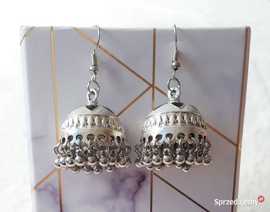Nowe kolczyki indyjskie dzwonki srebrny kolor zachodniopomorskie Szczecin