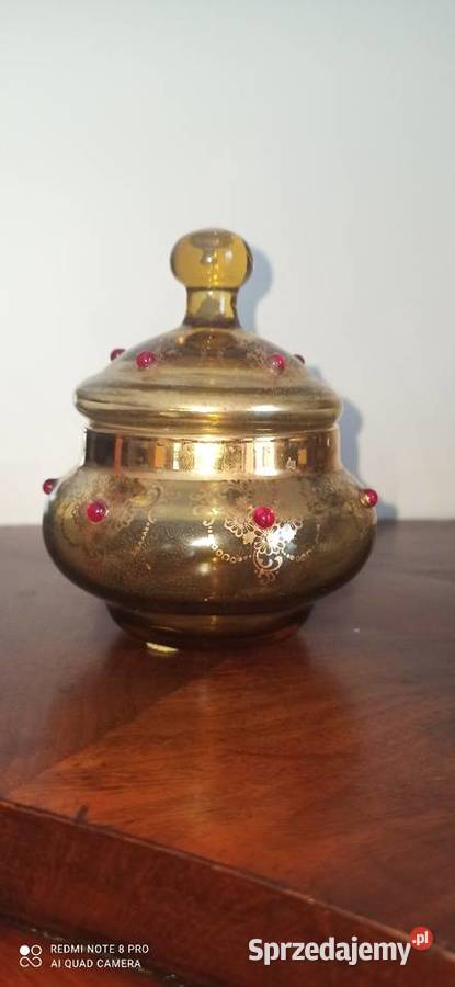 Cukiernica szkło miodowe ze złoceniami I