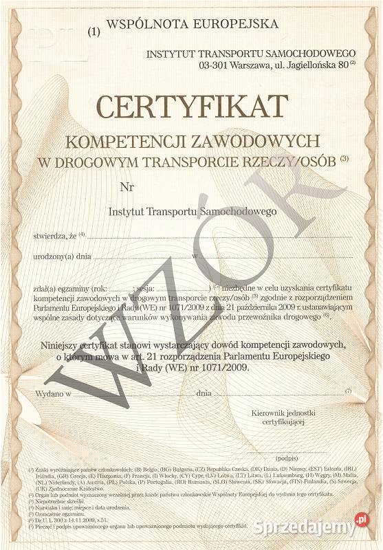 Certyfikat Kompetencji Zawodowych Licencja RZECZY OSÓB CKZ