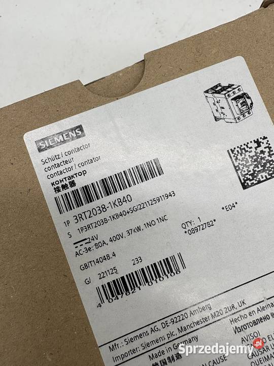 Siemens 3RT20381KB40 Stycznik 37kW sprzedam