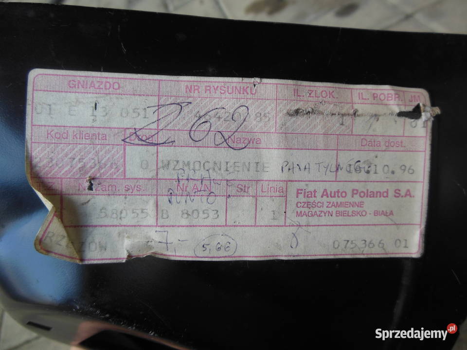 46420085 Wzmocnienie tylnego panelu Fiat Punto Kozy sprzedam