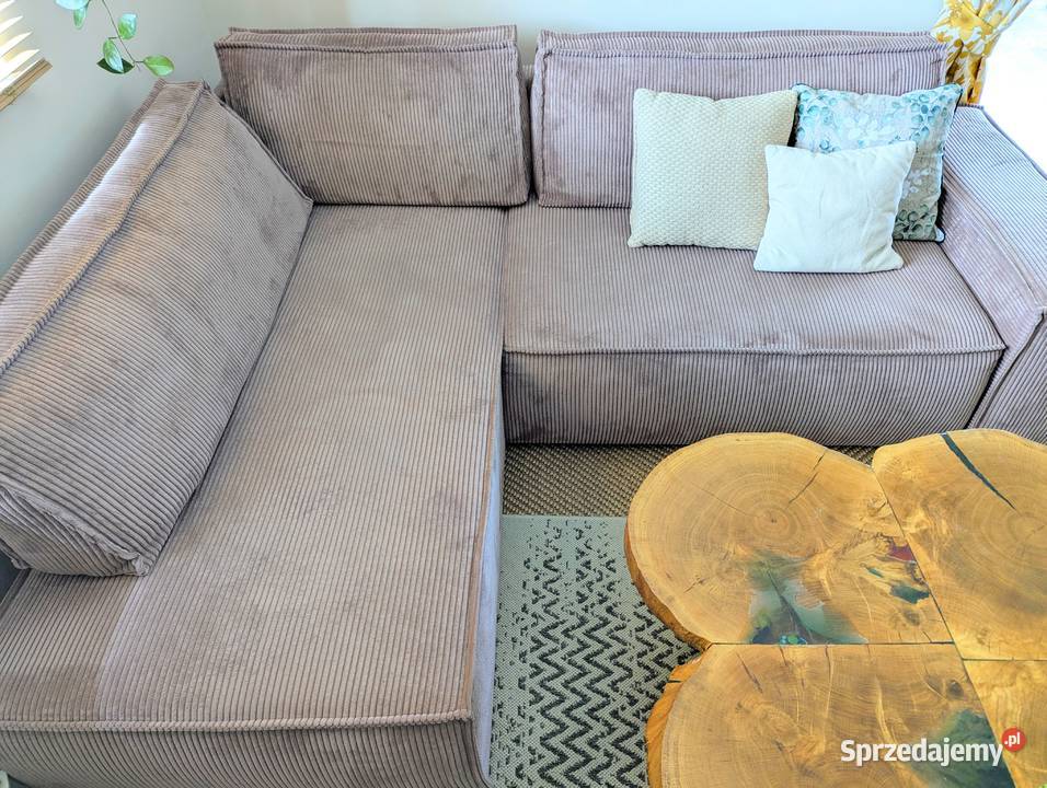 Narożnik rozkładany sztruksowy sofa do salonu