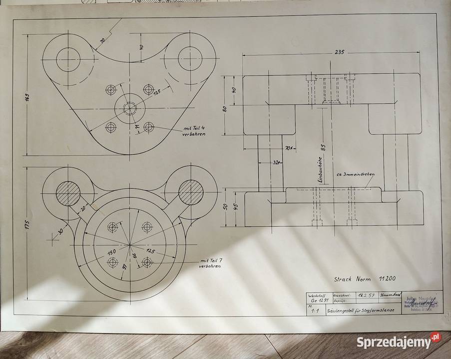 Rysunki techniczne 3 z 1957r Papier Schoeller wielkopolskie Kalisz