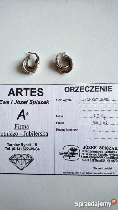 Okazja Sprzedam złote kolczyki próby 585 Zegarki i Biżuteria małopolskie Tarnów