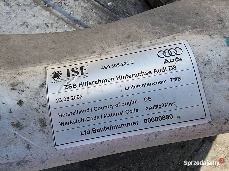 BELKA SANKI TYŁ AUDI A8 D3 4E0505235C Pozostałe Lipno