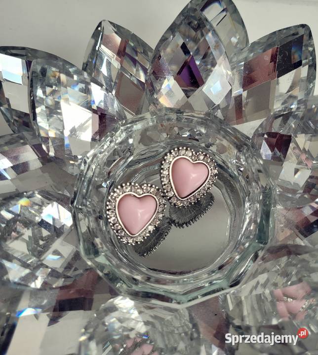 Srebrno różowe z cyrkoniami kolczyki wkrętki Liszki sprzedam