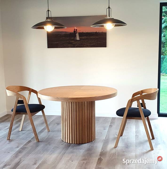 Nowoczesny stół dębowy okrągły rozkładany lamele 75cm Krosno