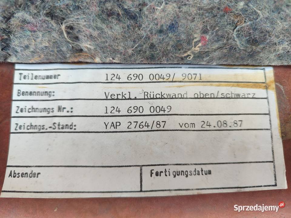 TYLNA PÓŁKA CZARNA MERCEDES W124 SEDAN Aleksandrów Łódzki