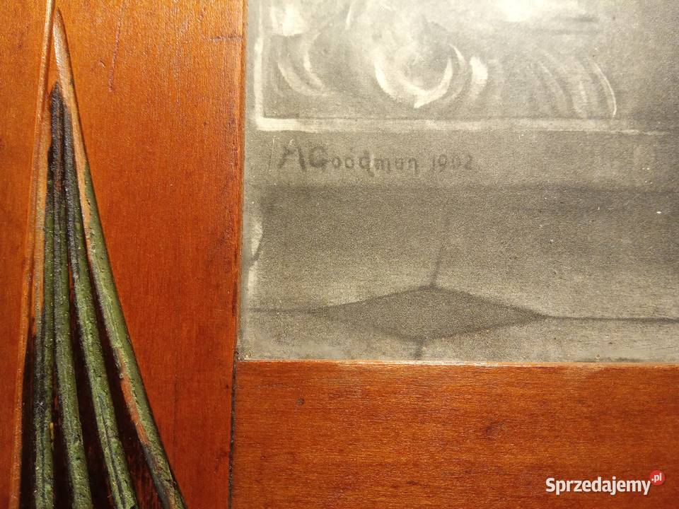 Secesja stary piękny obraz litografia M Goodman Kraków