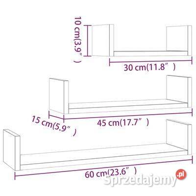 vidaXL Półki ścienne 3 szary dąb sonoma materiał