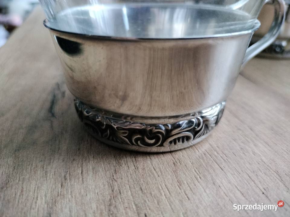 Trzy filiżanki z metalowymi uchwytami zestaw Choszczno