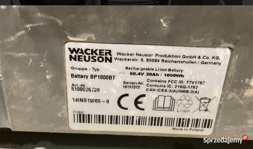 Bateria Wacker Neuson BP 1000 BT Wartkowice