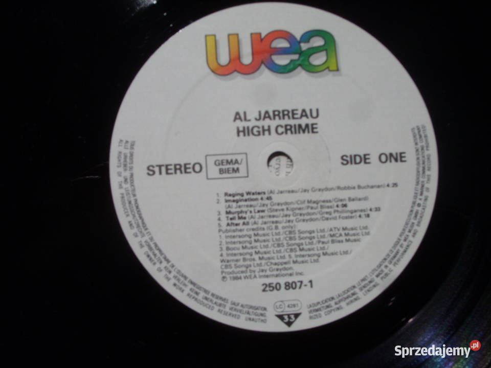 Winyl LPALO JAREAU HIGS CRIME WEA 1984 R Wołów sprzedam