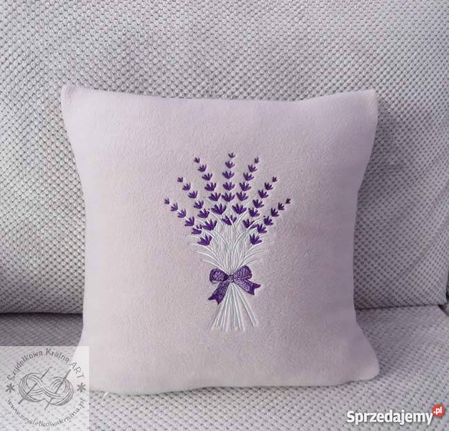 Poduszka z haftem LAWENDY styl prowansalski Rękodzieło kujawsko-pomorskie