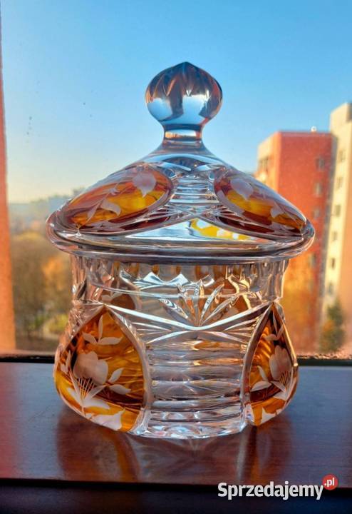Piękna duża bomboniera kryształowa PRL Porcelana i szkło Wrocław