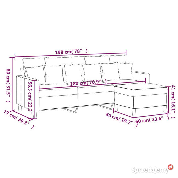 3osobowa sofa z podnóżkiem żółta 180 aksamit Warszawa