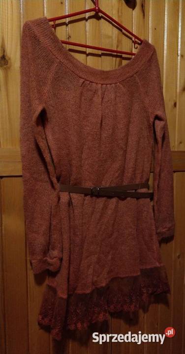 Brązowy karmelowy sweterek tunika HANDMADE Swetry i golfy