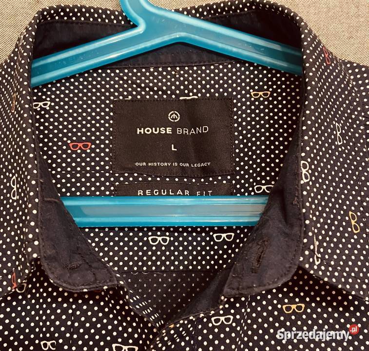 Granatowa męska koszula z krótkim rękawem HOUSE Rozmiar L Odzież wyjściowa Żyrardów