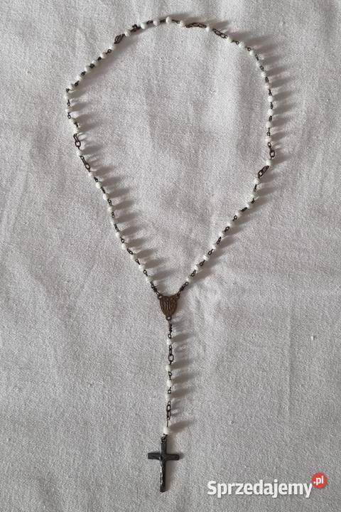 Różaniec z białych plastikowych koralików Warszawa