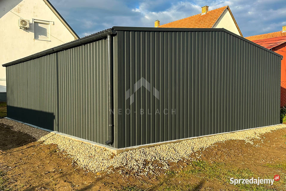 Garaż Blaszany 6x7m Brama Rynny Antracyt Dach Sprzedaż Chodzież
