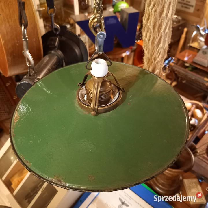 Francuska metalowa lampa emaliowana zielona Warszawa sprzedam