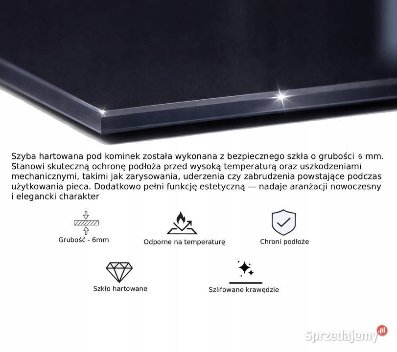 SZYBA POD KOMINEK HARTOWANA 6MM GRAFIT 100x50 Skawina