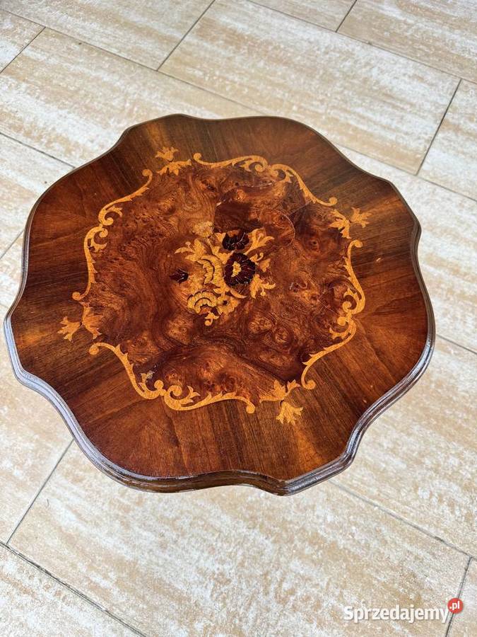 Stolik retro stylowy z intarsją kawowy vintage Sulbiny