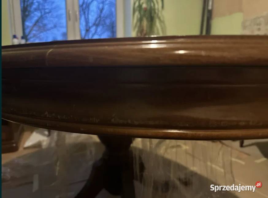 Duży stół z litego drewna 6 krzeseł skóra Żywiec