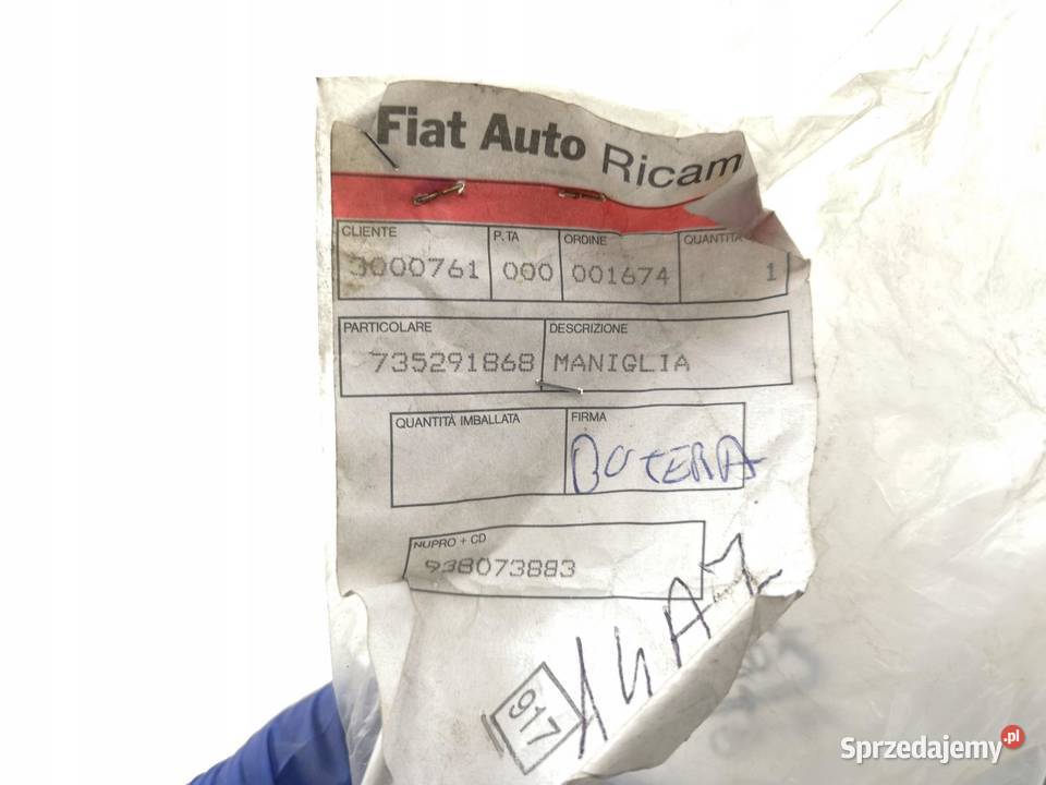 RĄCZKA DRZWI LEWY TYŁ FIAT DOBLO 0004 ORYGINAŁ sprzedam