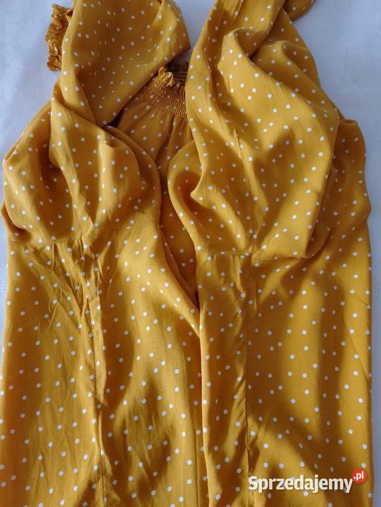 BLUZKA z długimi rękawami musztardowa w białe Oborniki