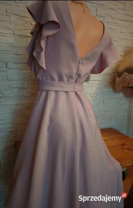 Piękna pudrowa liliowa długa maxi suknia Puławy