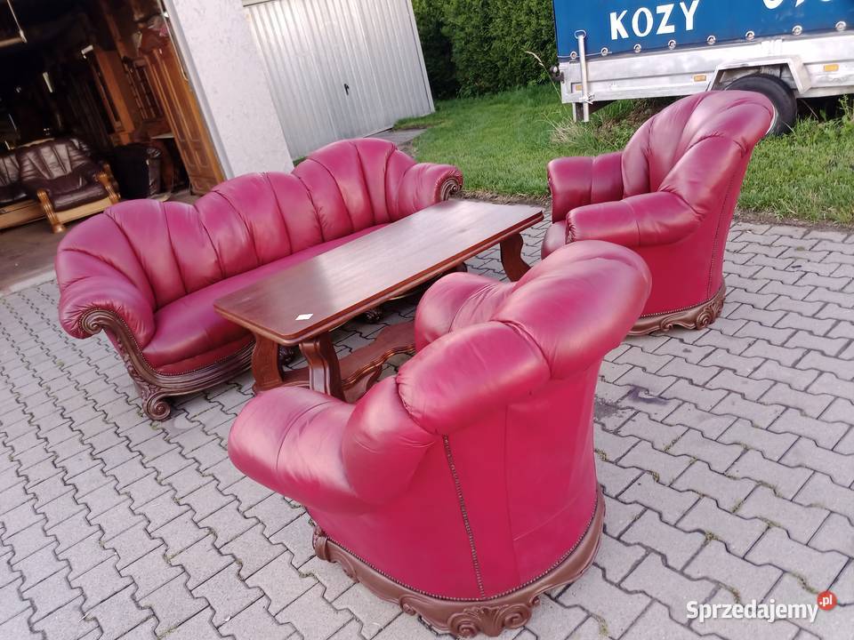 Komplet AFRODYTA 311 i Ława Dąb skóra Wiśnia Kozy