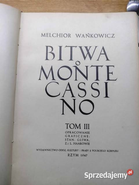 Bitwa o Monte Cassino 3 tomy Wańkowicz warmińsko-mazurskie Bartoszyce