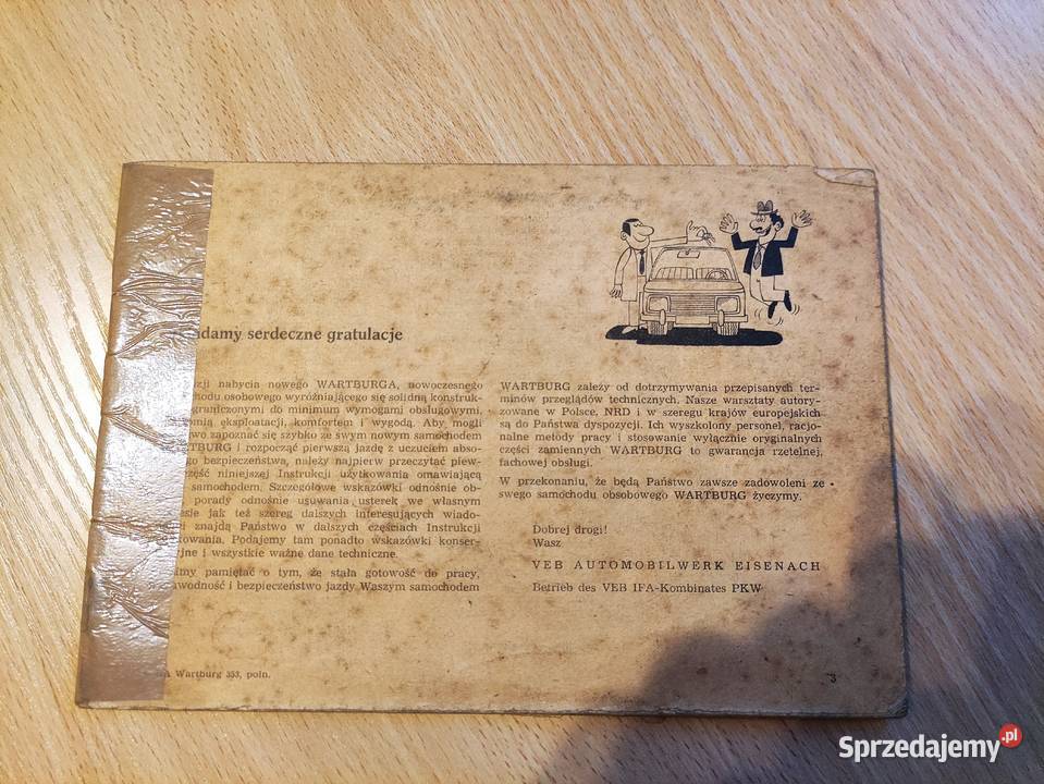 Oryginalna instrukcja obsługi Wartburg 353 podkarpackie Rzeszów sprzedam