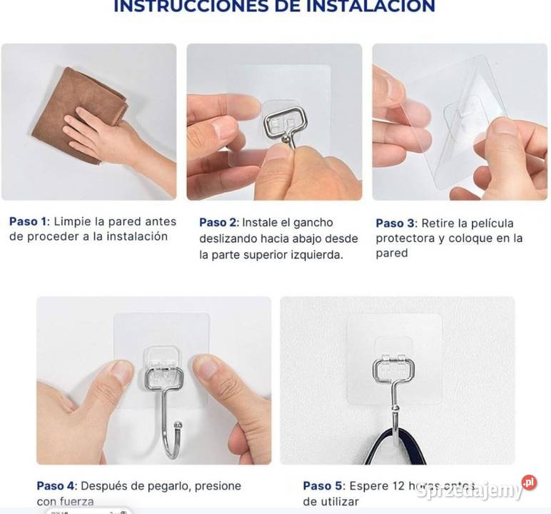 12x Haczyki Wieszaki Przezroczyste samoprzylepne Domaszczyn